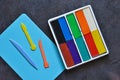 Multi-colored plasticine and modeling board. View from above Royalty Free Stock Photo