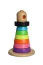 Multi-colored pyramid children`s toy on white background isolated