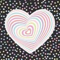Multi-colored rainbow heart on black background. Optical illusion of 3D three-dimensional volume. pastel colors polka dot backgrou Royalty Free Stock Photo