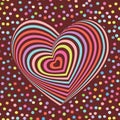 Multi-colored rainbow heart on dark brown background. Optical illusion of 3D three-dimensional volume. pastel colors polka dot bac Royalty Free Stock Photo