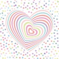 Multi-colored rainbow heart on white background. Optical illusion of 3D three-dimensional volume. pastel colors polka dot backgrou Royalty Free Stock Photo