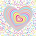 Multi-colored rainbow heart on white background. Optical illusion of 3D three-dimensional volume. pastel colors polka dot backgrou Royalty Free Stock Photo