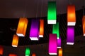 multi-colored rectangular stylish lamps in the interior.