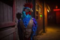 multi-colored rooster in a beautiful business suit. AI generated