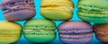 Multi-colored round baked macarons cakes