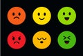 Multi-colored round cute faces with different facial expressions. Icons of face with different moods from evil to good Royalty Free Stock Photo