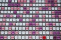 Multi-colored rows of empty seats in football stadium Royalty Free Stock Photo