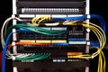 Multi-colored rows of network cables are connected to the system Royalty Free Stock Photo
