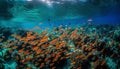 Multi colored school of fish swim in beautiful underwater reef landscape generated by AI Royalty Free Stock Photo