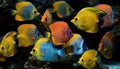 Multi colored school of fish swim in reef generated by AI Royalty Free Stock Photo