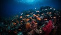 Multi colored school of fish swim in tropical reef paradise Royalty Free Stock Photo