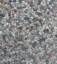 Multi-colored sea pebbles at pathway outdoors. Small round stones are in cement mortar. Selective focus at centre of Royalty Free Stock Photo