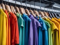 multi colored shirts hang in Wardrobe