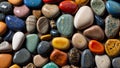 Multi-colored smooth stones close-up. Generative AI.