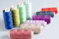 Multi-colored spools of sewing threads close-up. Craft and hobby concept Royalty Free Stock Photo