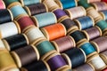 Multi-colored spools of thread close-up. Sewing threads multicolored background closeup Royalty Free Stock Photo