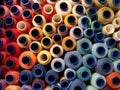 Multi-colored spools of thread in a box Royalty Free Stock Photo