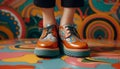 Multi colored sports shoes on a child feet walking indoors generated by AI