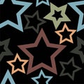 Multi-colored stars on a dark background. Seamless pattern. Royalty Free Stock Photo