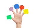 Multi-colored stickers on fingers of the hand. Royalty Free Stock Photo