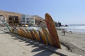 Multi colored surfboards in Cerro Azul beach of Lima
