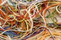 Multi-colored tangled colorful needlecraft silk thread rope. Mac Royalty Free Stock Photo