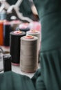 Multi-colored threads in the sewing fabric Royalty Free Stock Photo