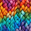 Multi-colored threads woven with pigtails, bright rainbow background, Royalty Free Stock Photo