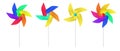 Multi colored toy paper windmill propeller.