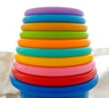 Multi-colored toy pyramid. children`s toy pyramid cups