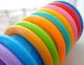 Multi-colored toy pyramid. children`s toy pyramid cups