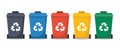 multi colored trash cans isolated on white background vector illustration
