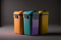 Multi-colored trash cans for paper, plastic, glass and organic.