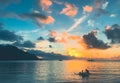 Multi colored tropic sunset over calm sea water Royalty Free Stock Photo