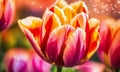 multi-colored tulips bloom in the park. Selective focus. Royalty Free Stock Photo