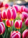 multi-colored tulips bloom in the park. Selective focus. Royalty Free Stock Photo