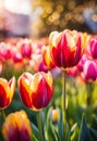 multi-colored tulips bloom in the park. Selective focus. Royalty Free Stock Photo