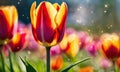 multi-colored tulips bloom in the park. Selective focus. Royalty Free Stock Photo