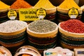 Multi colored turkish spices at the bazaar.