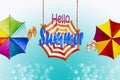 Hello summer watercolor painting colorful umbrella. Royalty Free Stock Photo