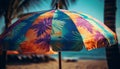 Multi colored umbrella shades beachgoers in tropical heat generated by AI Royalty Free Stock Photo