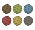 6 multi-colored vector painted moons with craters isolated on white background set.