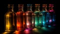 Multi colored vials reflect vibrant colors in a scientific experiment generated by AI Royalty Free Stock Photo