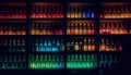 Multi colored wine bottles in a row illuminate celebration generated by AI Royalty Free Stock Photo