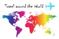 Multi colored world map with travel around the world Royalty Free Stock Photo