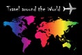 Multi colored world map with travel around the world Royalty Free Stock Photo