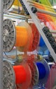 Multi-colored yarns in the textile machine Royalty Free Stock Photo