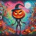 Halloween graffiti brick wall, multi colors art textures Royalty Free Stock Photo