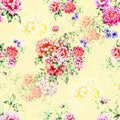 multi colour floral print yellow colour flower pattern flower bunch botnical flower Royalty Free Stock Photo