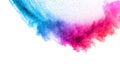 Multi colour powder explosion on white background. Launched colourful dust particles splashing